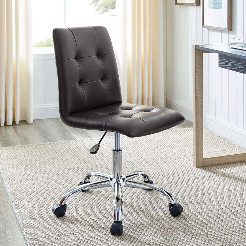 Prim Armless Brown Faux Leather Swivel Office Chair