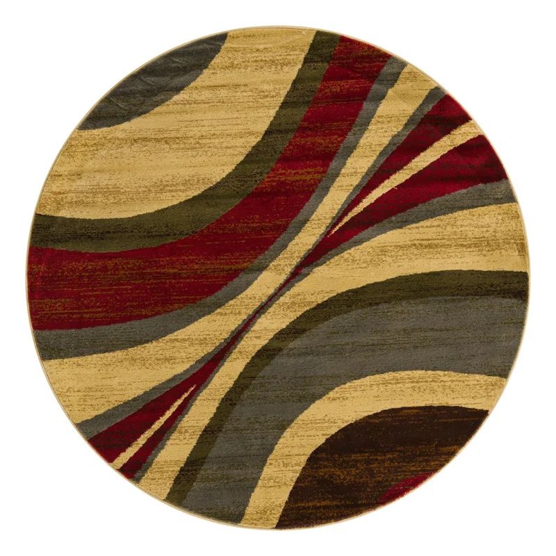 Barista Collection 6' Round Beige and Red Abstract Rug