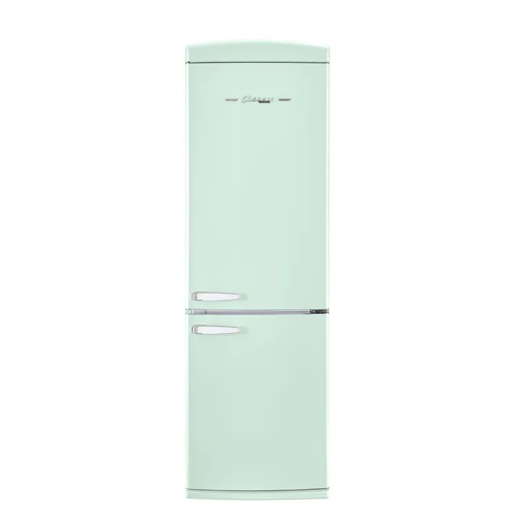 Summer Mint Green Retro Bottom Mount Fridge with Chrome Accents