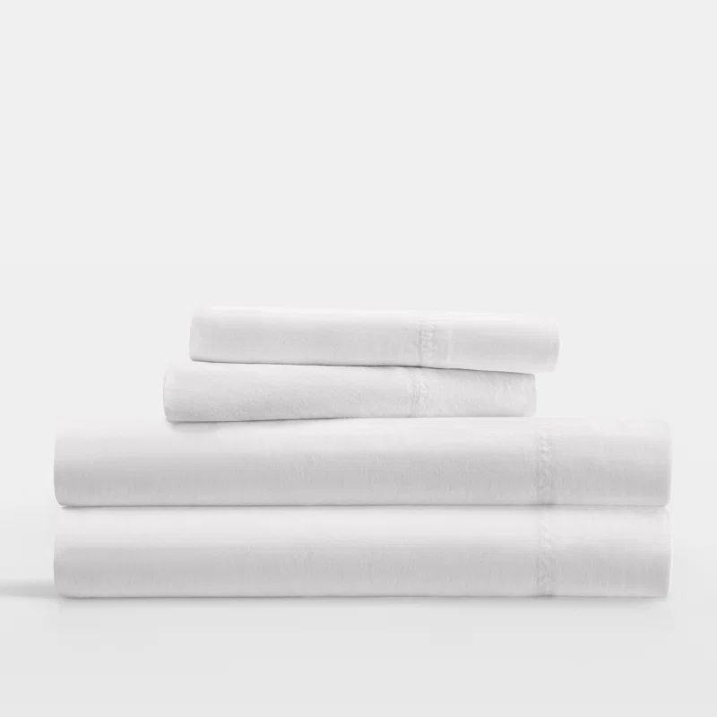 Queen White Solid Cotton Sateen Sheet Set