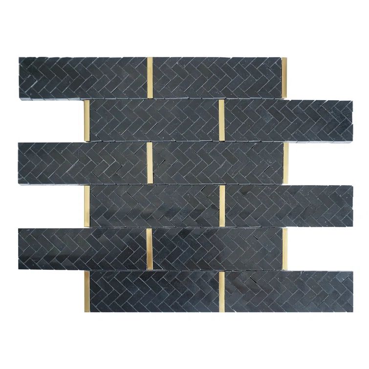 Black and Gold Polished Marble Brick Joint Mosaic Tile