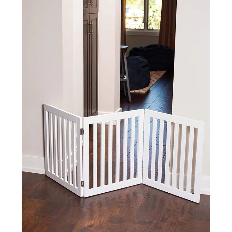 White 24" Freestanding Folding Wood Pet Gate
