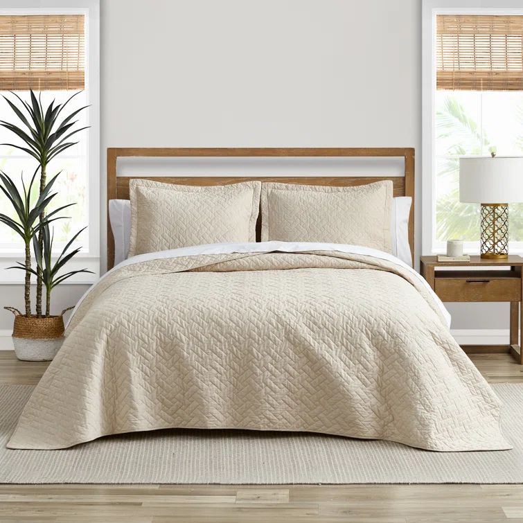 Dune Beige Cotton King Reversible Quilt Set