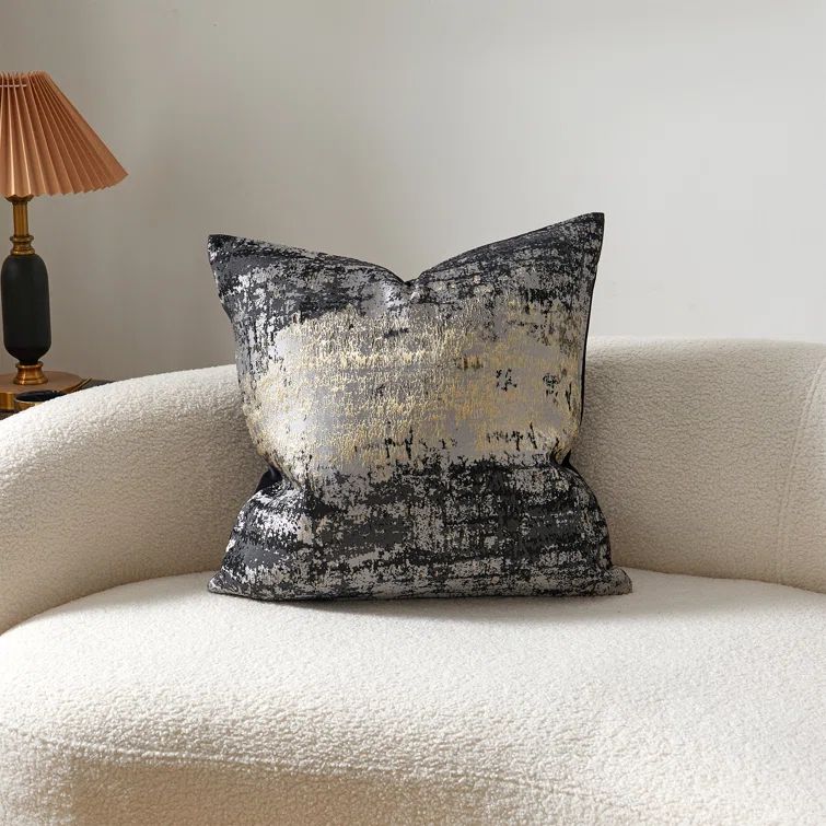 Gray and Gold Jacquard Velvet Throw Pillow Cover 20"x20"