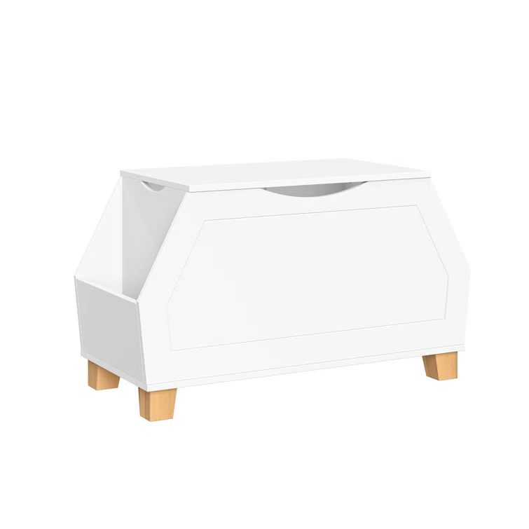 Light Woodgrain Kids' Toy Storage Box with Side Shelves