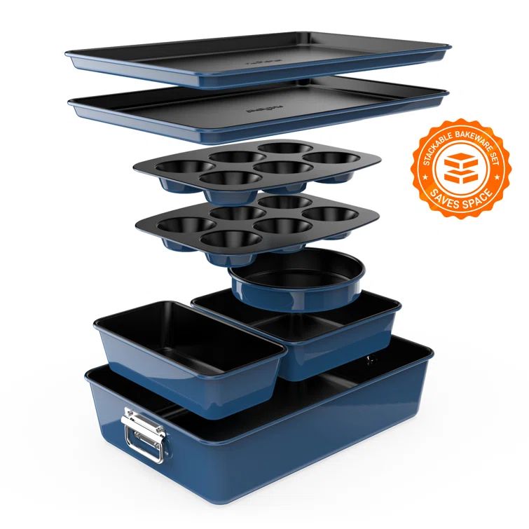 NutriChef 8-Piece Blue Nonstick Stackable Bakeware Set