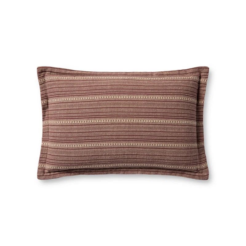 Burgundy and Beige Striped Cotton Lumbar Pillow Cover 13'' x 21''