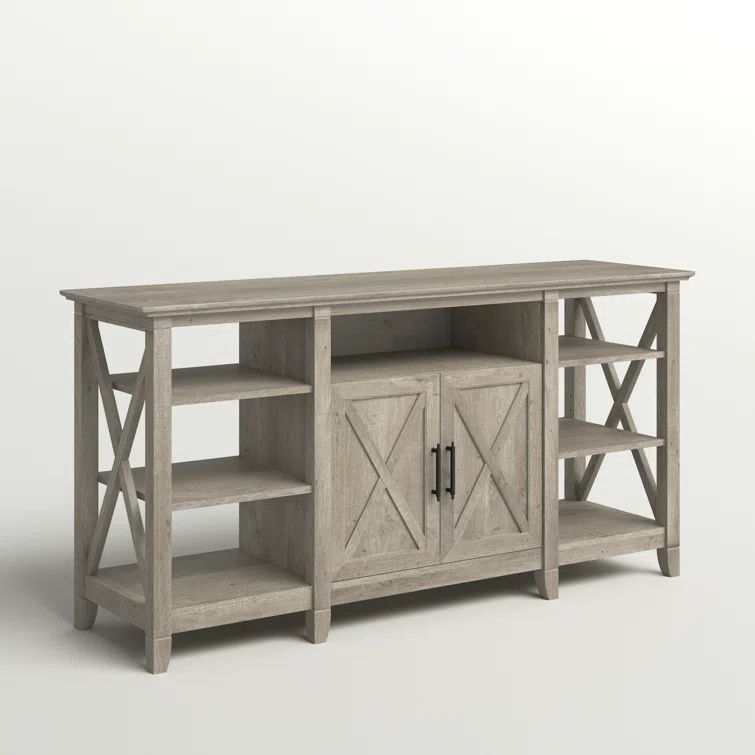 Key West Coastal 60'' Washed Gray Media Console with Cabinet Storage