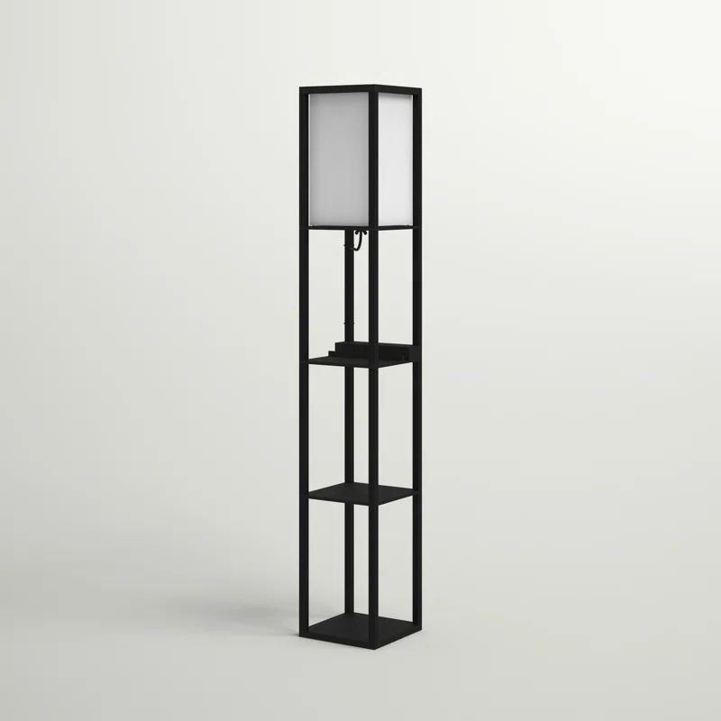 Maxwell Smart Shelf Floor Lamp with Wireless Charger, Black, 63"