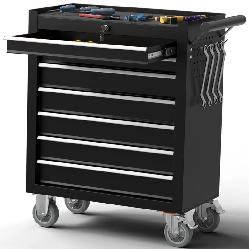 Black 7-Drawer Rolling Metal Tool Chest with Lock