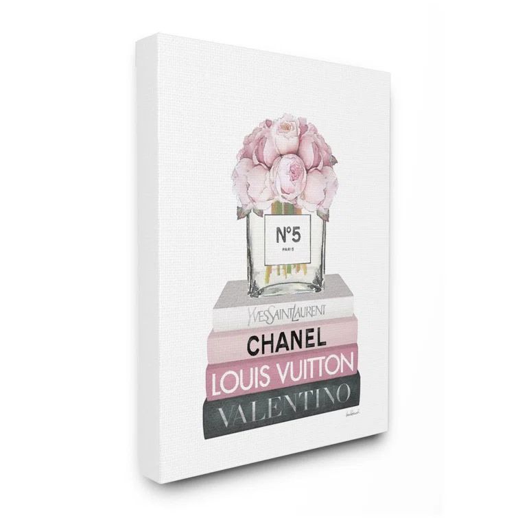 Glam Rose Bouquet Over Designer Books Canvas Art for Nursery