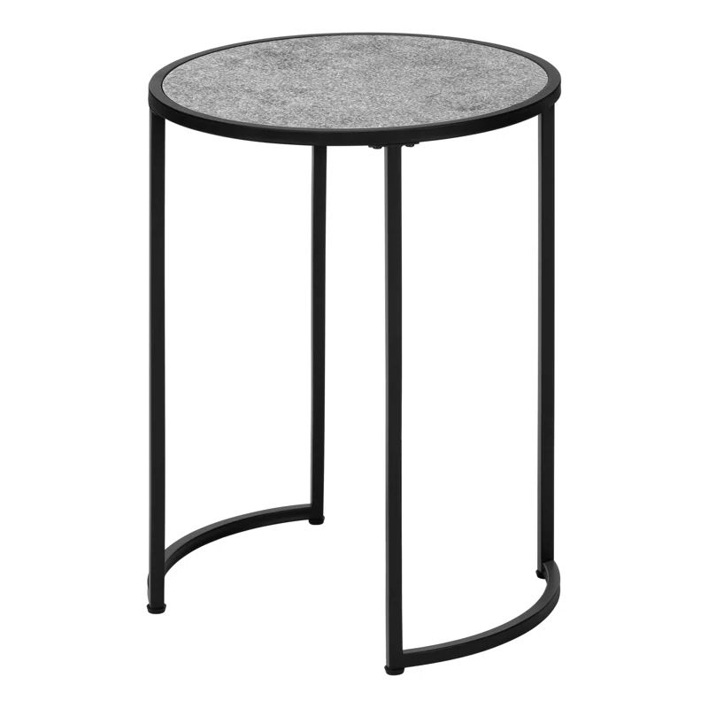 Gray Stone and Black Metal Round Accent Table