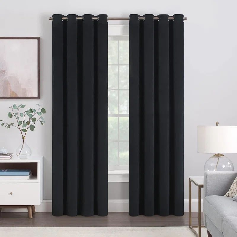 Black Velvet Room-Darkening Grommet Curtains, 52" x 63"