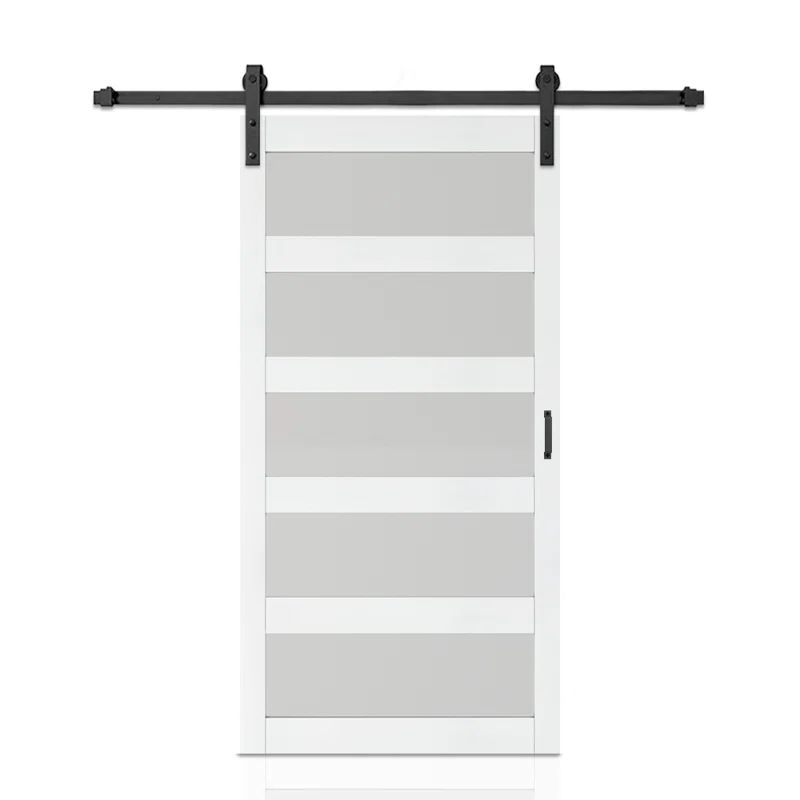 48" x 84" White Frosted Glass MDF Sliding Barn Door Kit