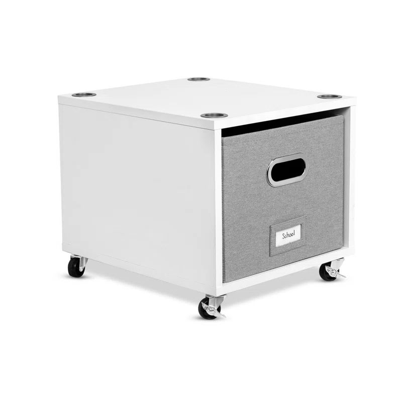 White Mobile Lateral File Cabinet with Linen Bin