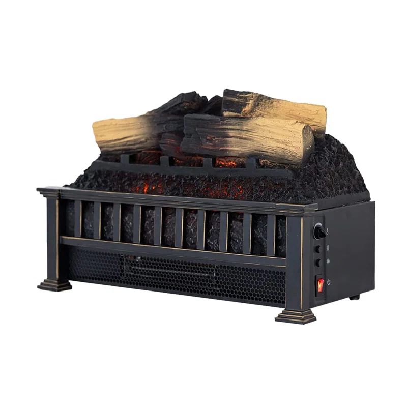 20-Inch Black Electric Fireplace Log Set with Faux Wood