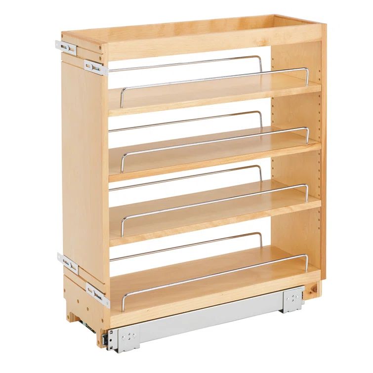 Natural Maple Pull-Out Kitchen Cabinet Organizer with Chrome Rails