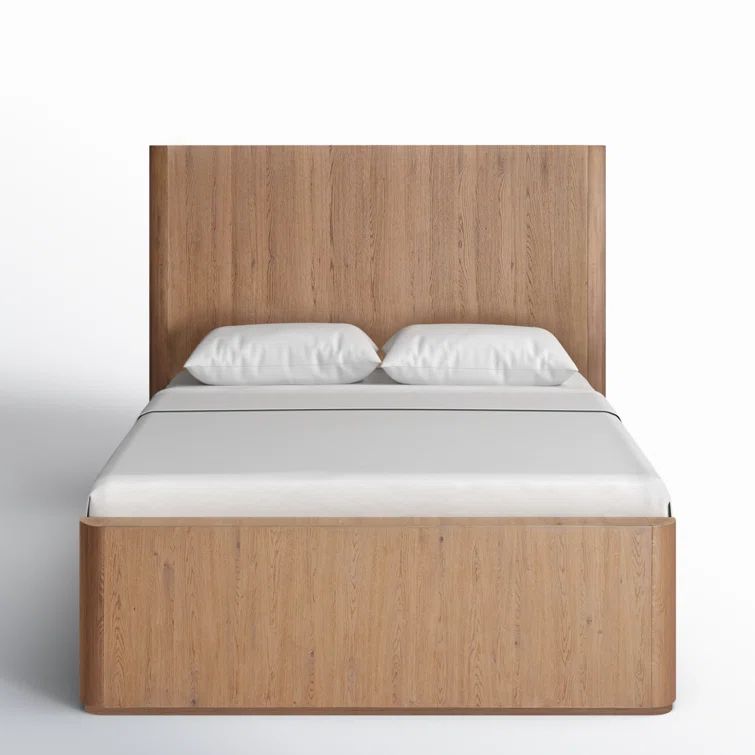 Natural Oak Queen Low Profile Bed with Tall Headboard