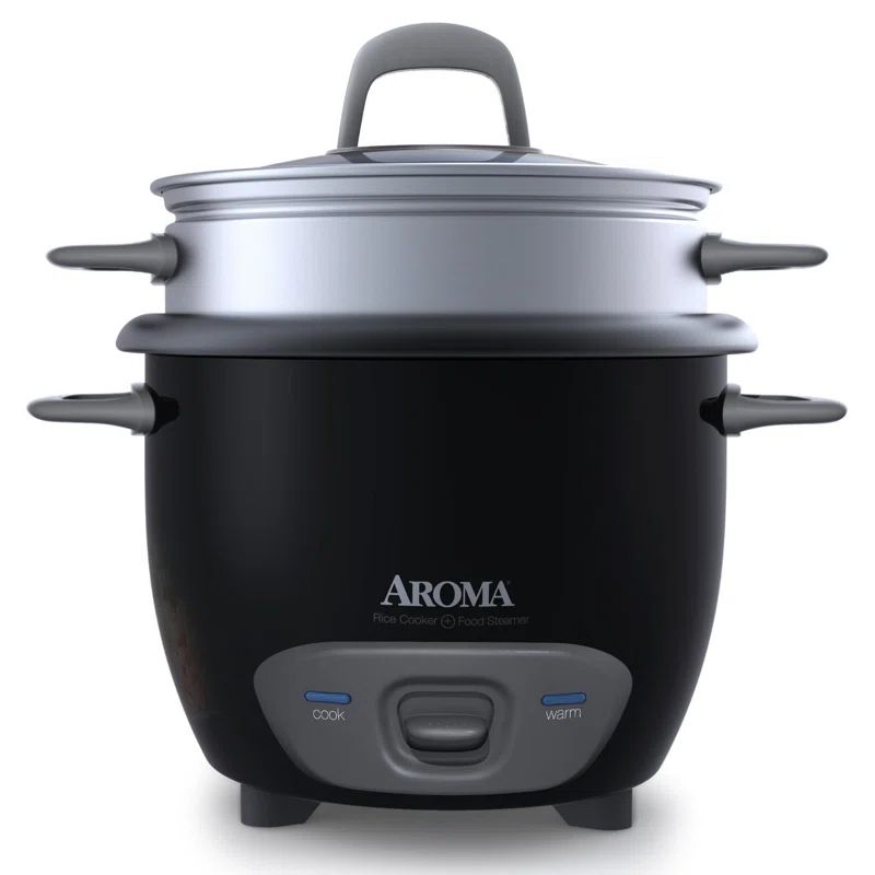 Aroma 6-Cup Black Electric Non-Stick Rice Cooker and Steamer