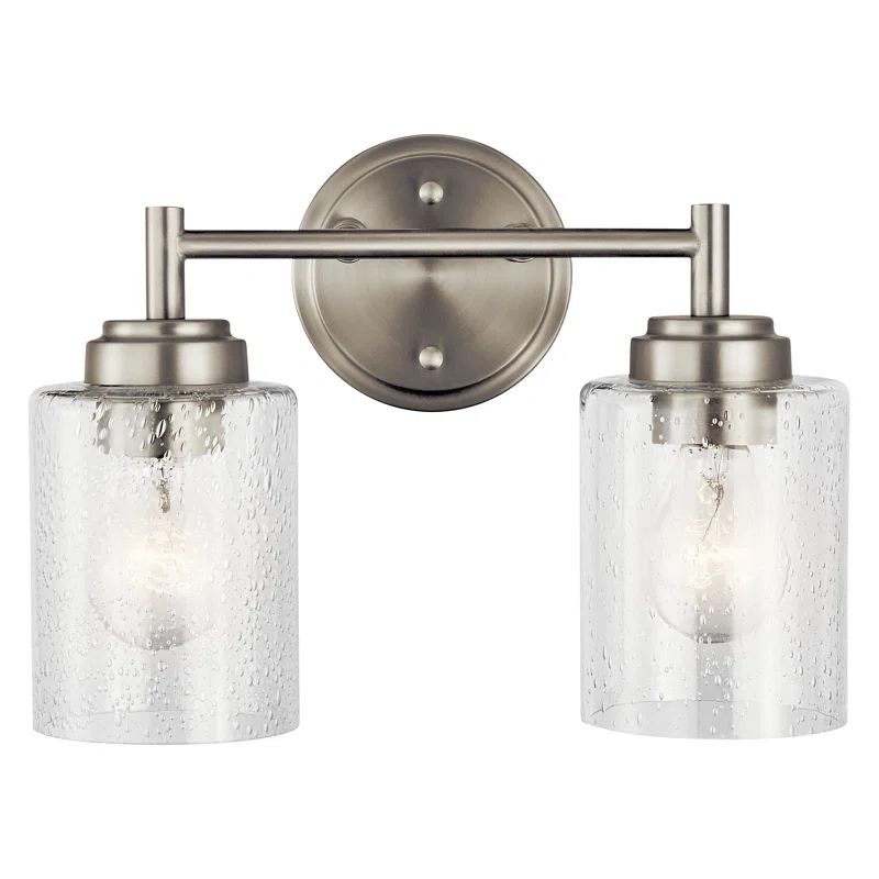 Brushed Nickel 2-Light Vanity with Clear Seeded Glass Shades