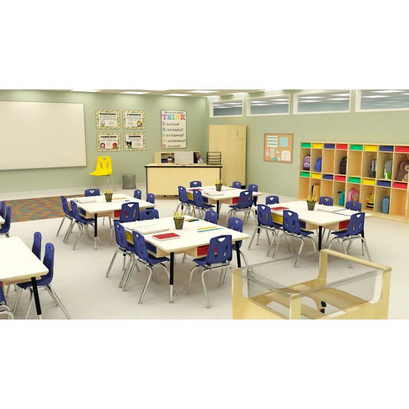 Adjustable Height White Laminate Kids Table with Birch Edge