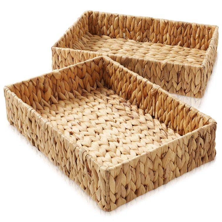 Natural Seagrass Rectangular Storage Baskets Set of 2