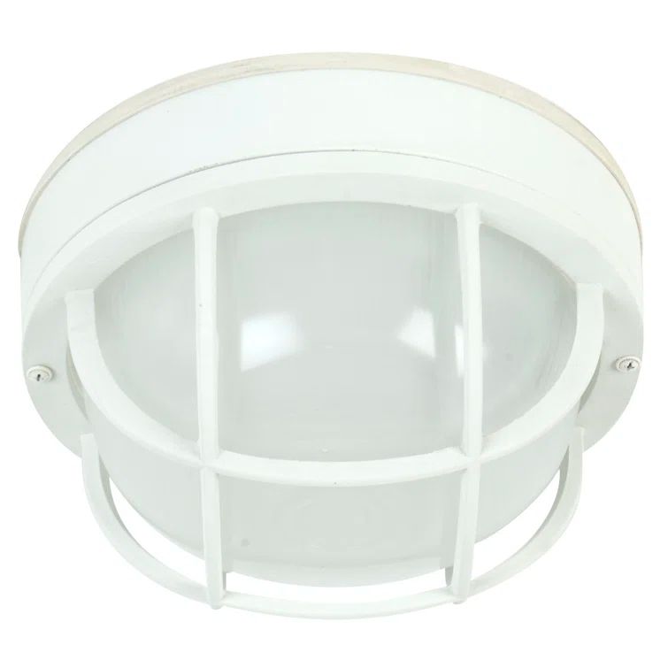 Matte White Glass and Stainless Steel Outdoor Flush Mount Light