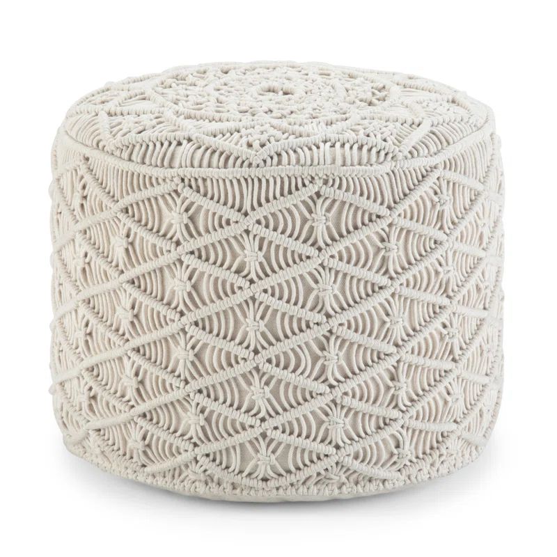 Natural Cotton Round Macrame Pouf with Legs