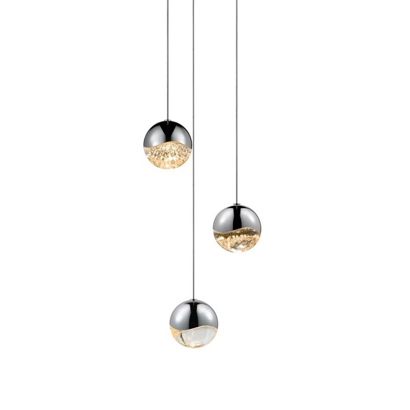 Satin Nickel and Crystal Globe 3-Light LED Pendant