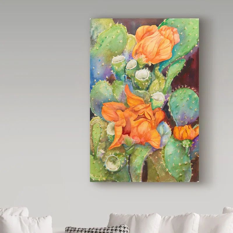Desert Blooms Orange and Green Floral Canvas Art