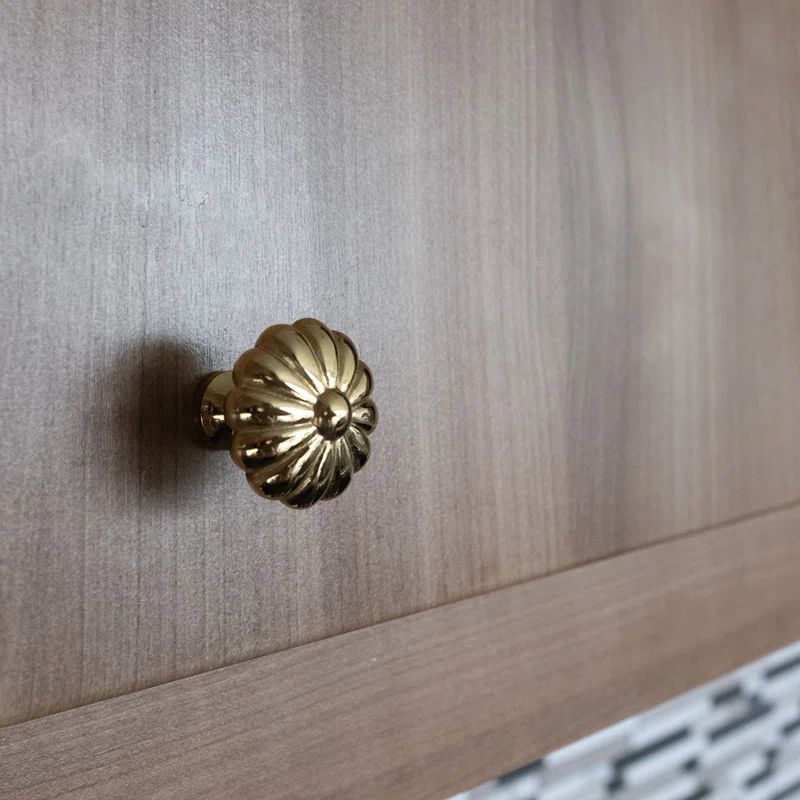 Large Polished Brass Round Flower Knob with Mounting Hardware