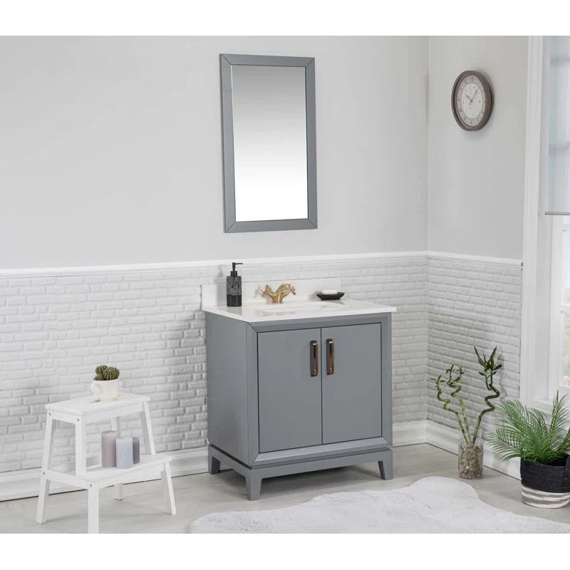 Fabia Dark Gray 30" Bathroom Vanity with Quartz Countertop