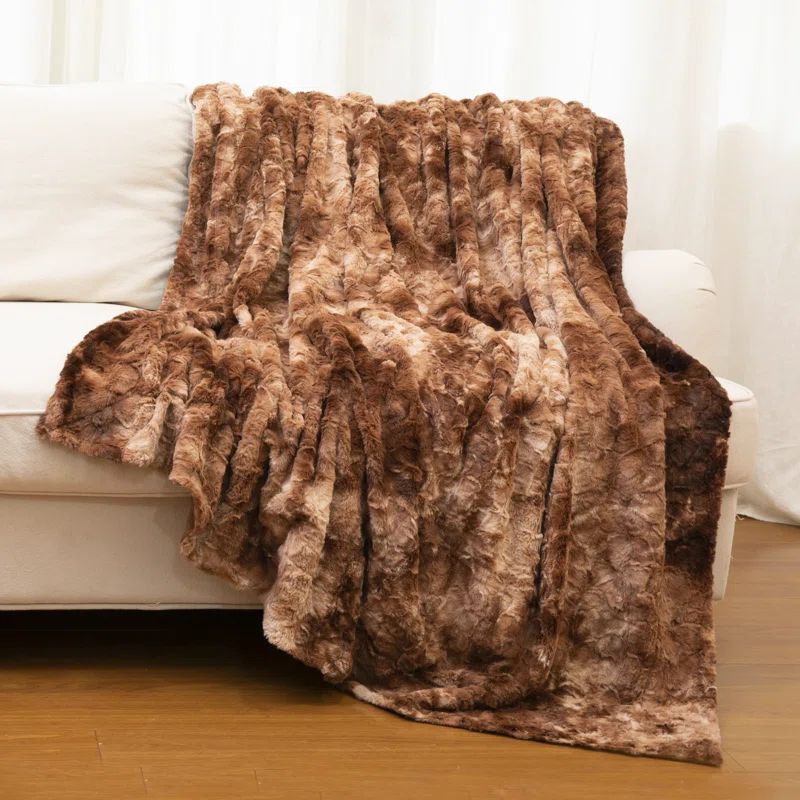 Brown Faux Fur Machine Washable Pet Blanket