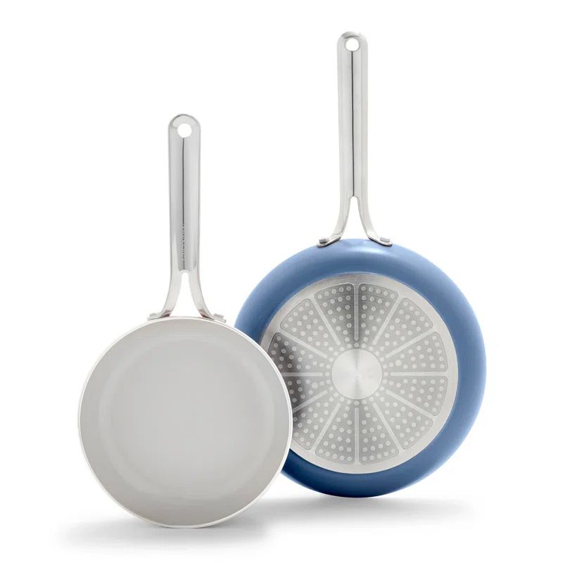 Ocean Blue Ceramic Nonstick 8" and 10" Frying Pan Set with Stainless Steel Handles