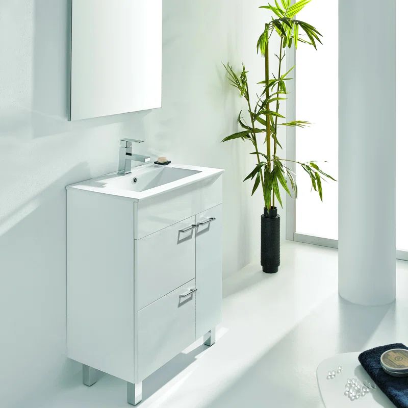 Elegance 32'' Glossy White Single Bathroom Vanity with Mirror