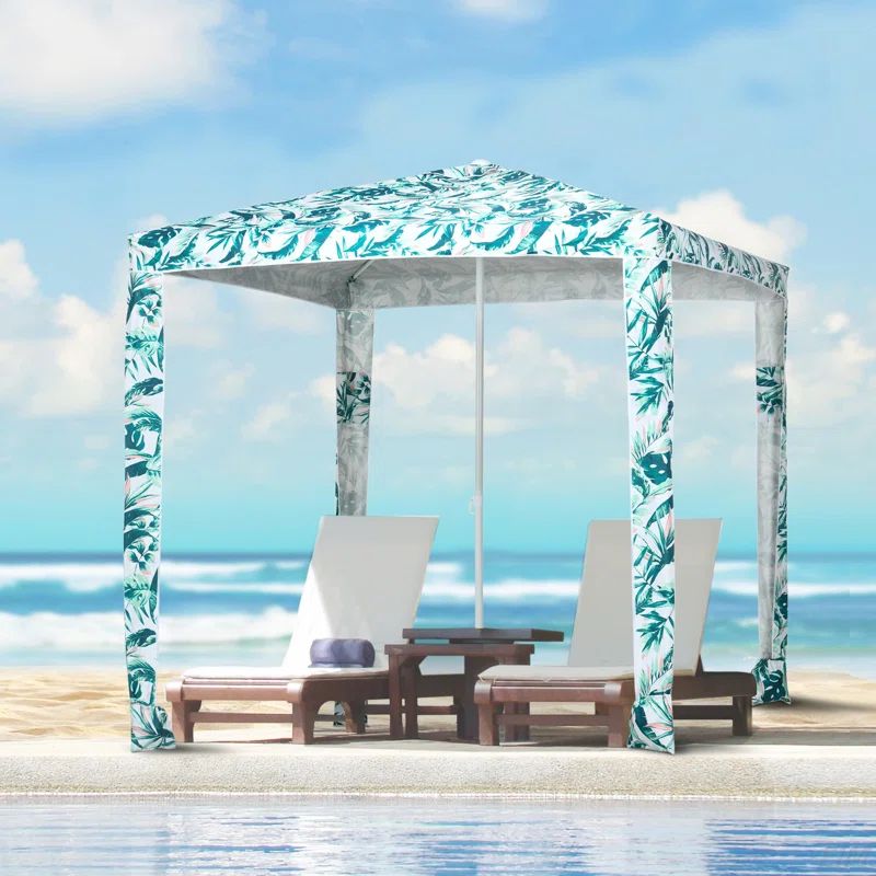 Green Coconut Palm 6.5' Beach Cabana Canopy Umbrella with Sandbags