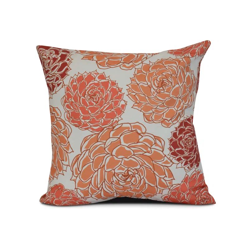 Orange Floral Print Square Indoor/Outdoor Pillow