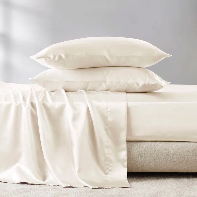 Ivory Satin Hypoallergenic Standard Pillowcase Set