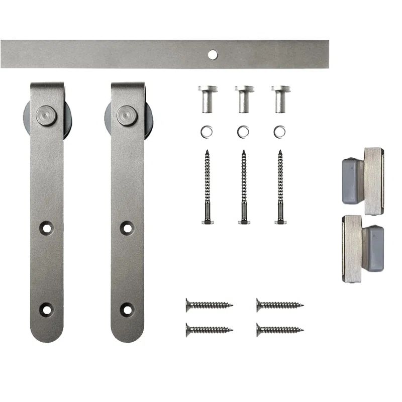 Satin Nickel Hook Mini Single Track Barn Door Hardware Kit