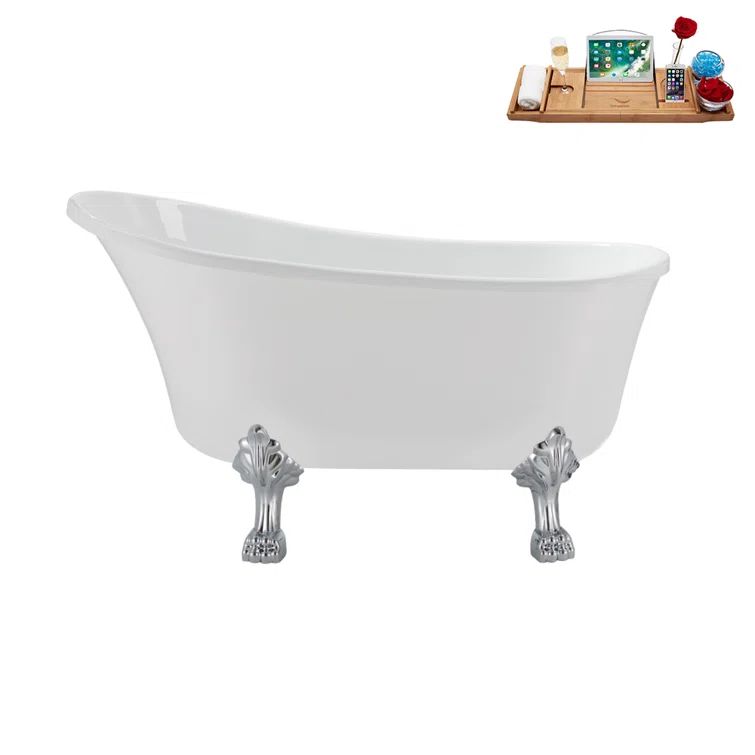 51'' White Acrylic Clawfoot Soaking Bathtub with Chrome Feet