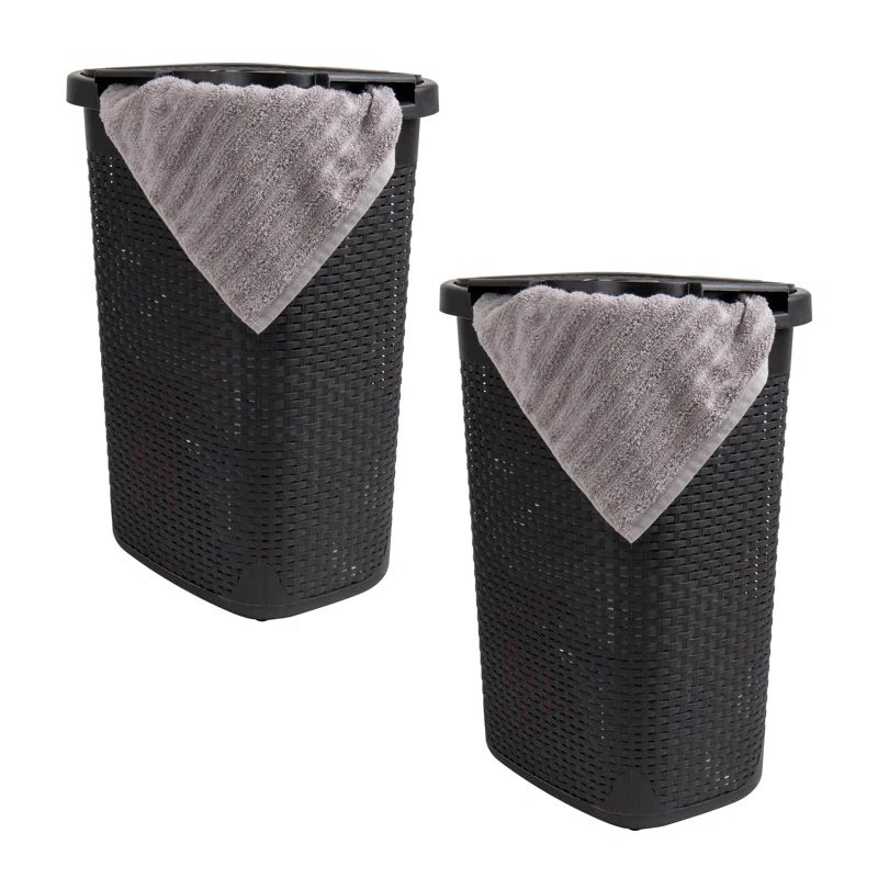 Black Wicker Style Upright Hamper with Lid, 2-Pack