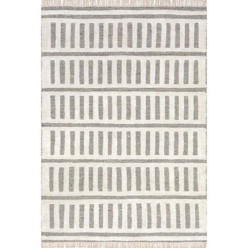 Merrick Tasseled Cotton and Wool Area Rug in Off-White and Gray
