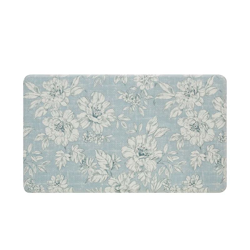 Light Blue Floral Anti-Fatigue Kitchen Mat, 17.5" x 32"