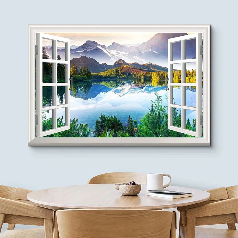 Serene Mountain Lake Landscape Canvas Print in Multicolor