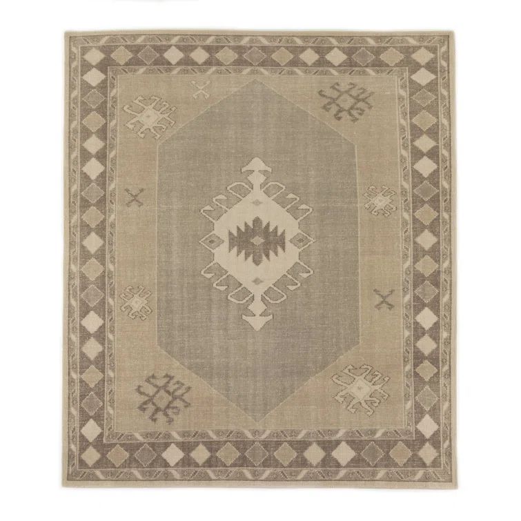 Hand-Knotted Beige and Gray Wool Cotton 9' x 12' Area Rug