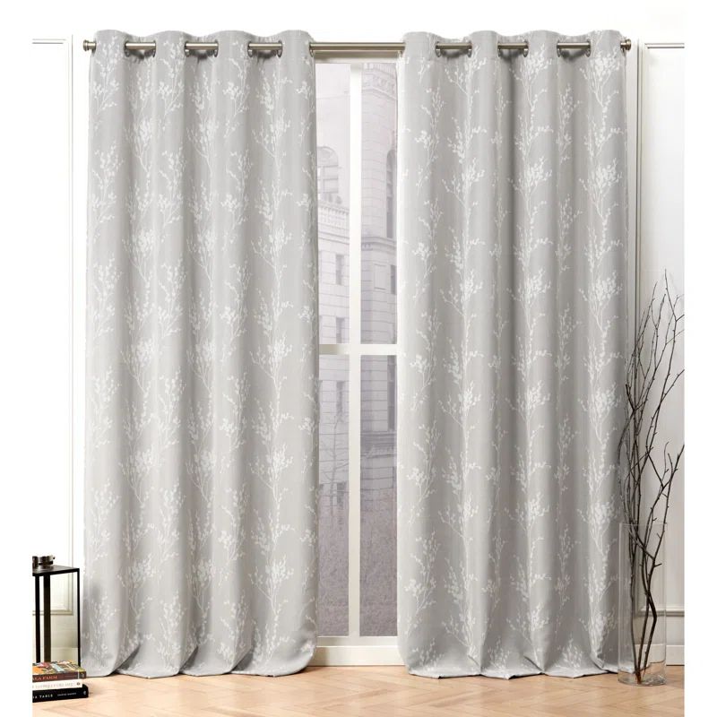 Dove Grey Floral Room Darkening Grommet Curtain Panels