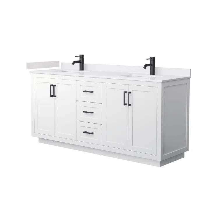 Miranda 72'' White Double Freestanding Bathroom Vanity with Cultured Marble Top