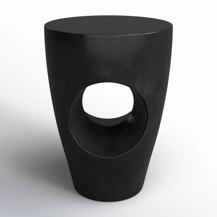 Aishi Modern Concrete Round Accent Table, Black, 21"