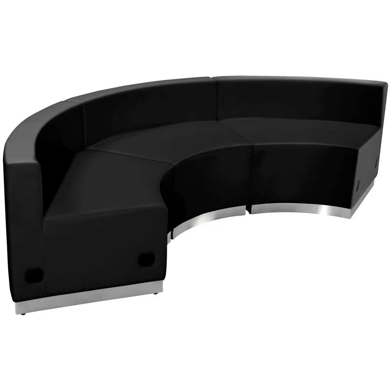 Elegant Black Faux Leather 3-Piece Reception Set with Metal Base