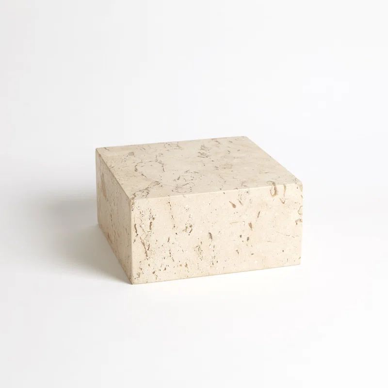 Large Beige Travertine Cube Riser Pedestal